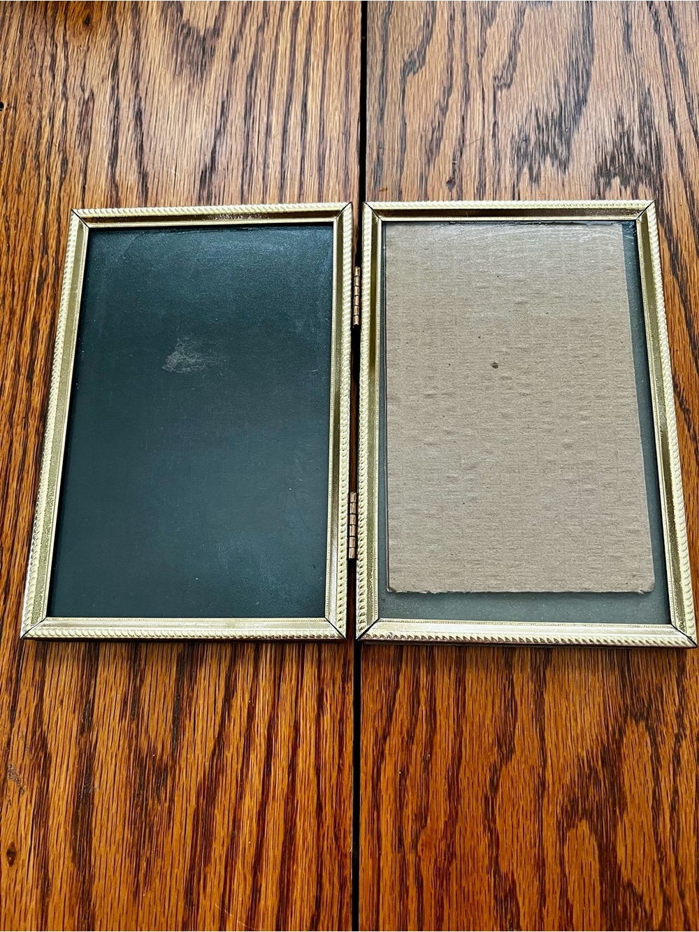 Vintage Gold-Tone Double Hinged Tabletop Photo Frame Bifold